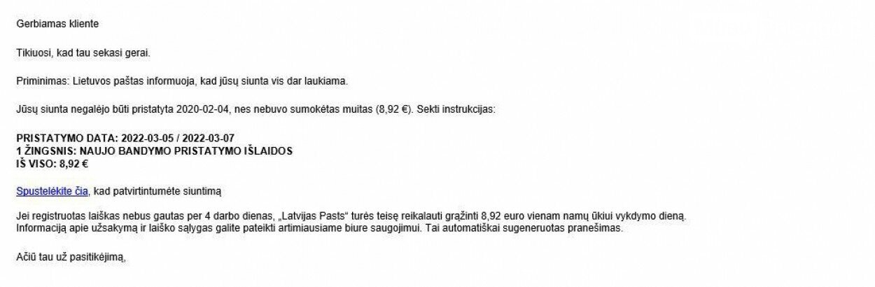 Įspėjame: Lietuvos pašto vardu naudojasi sukčiai, nuotrauka-1