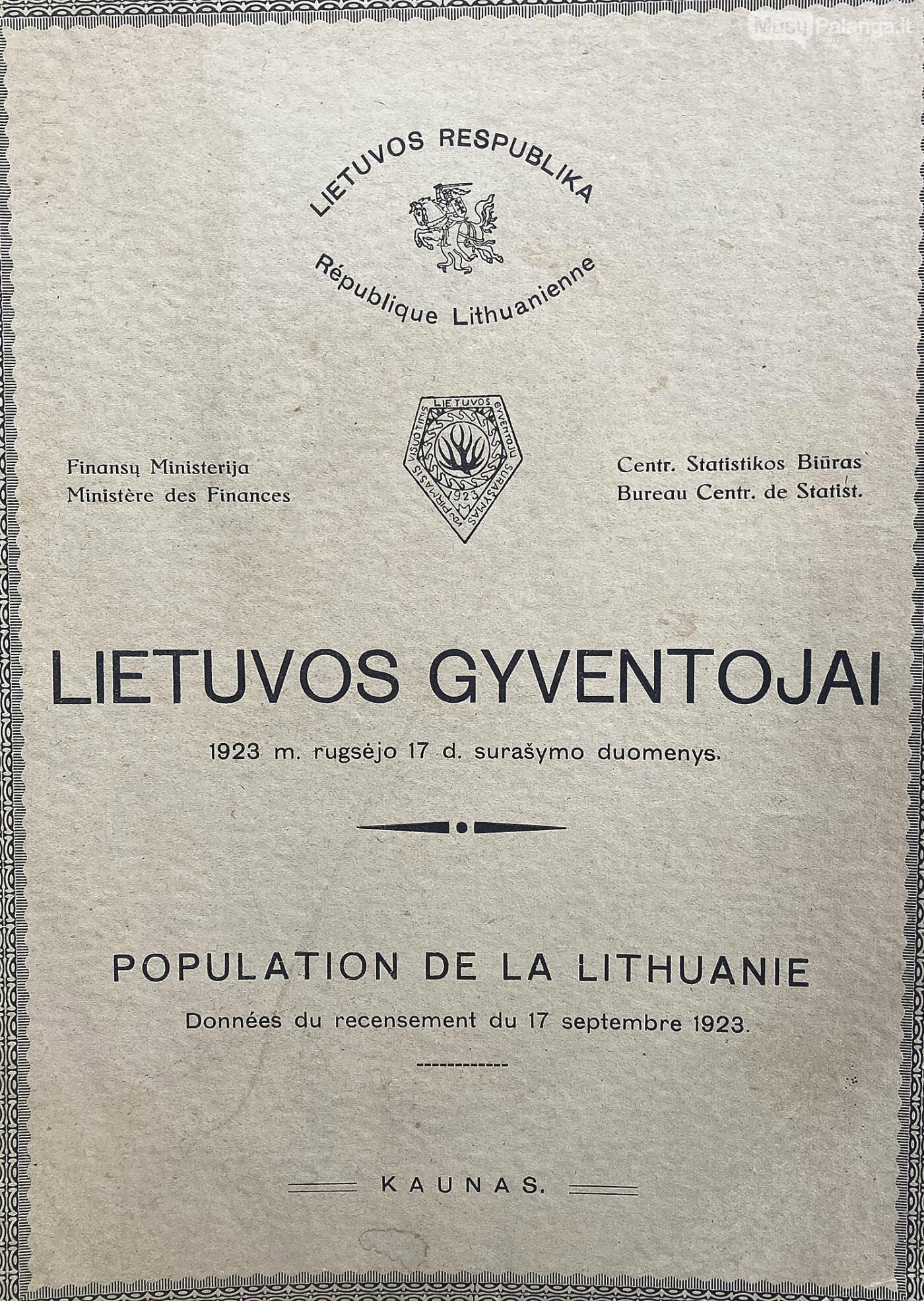 Informacinis leidinys „Lietuvos gyventojai. 1923 m. rugsėjo 17 d. surašymo duomenys“, 1926 m.