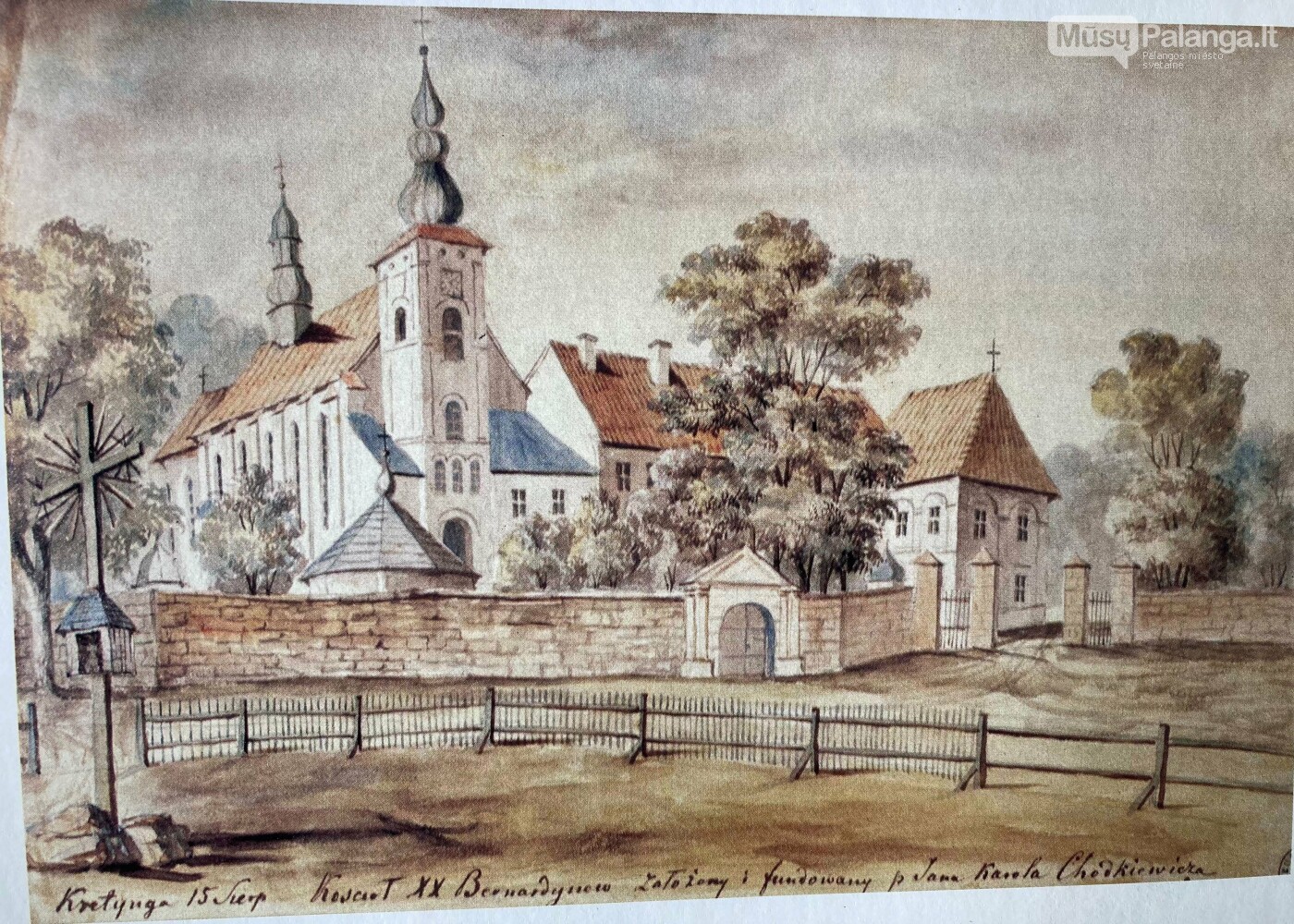 Tokia Kretingos katalikų bažnyčia įamžinta dailininko Napoleono Ordos (1807–1883) 1875 m. piešinyje.