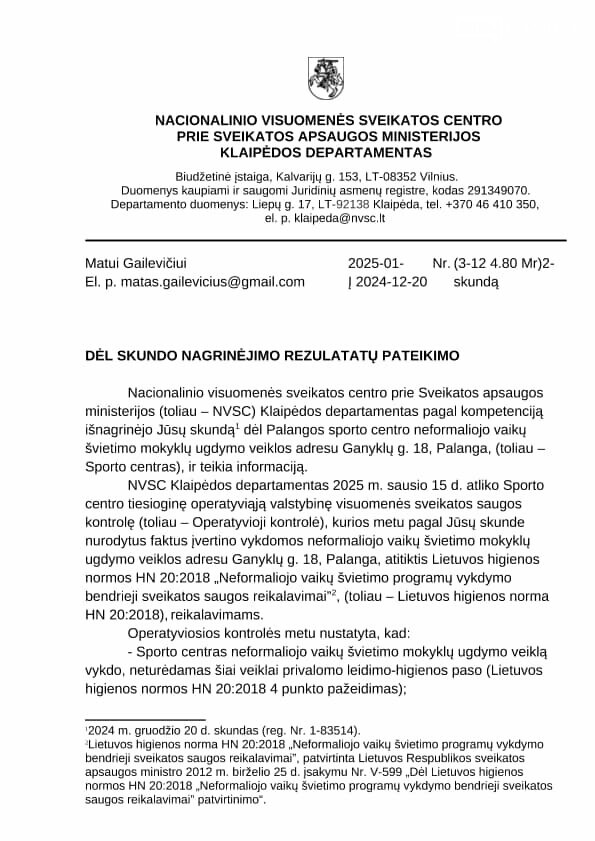 Skandalas Palangoje: Sporto centras veikė be higienos paso – kas atsakingas už vaikų saugumą?, nuotrauka-2