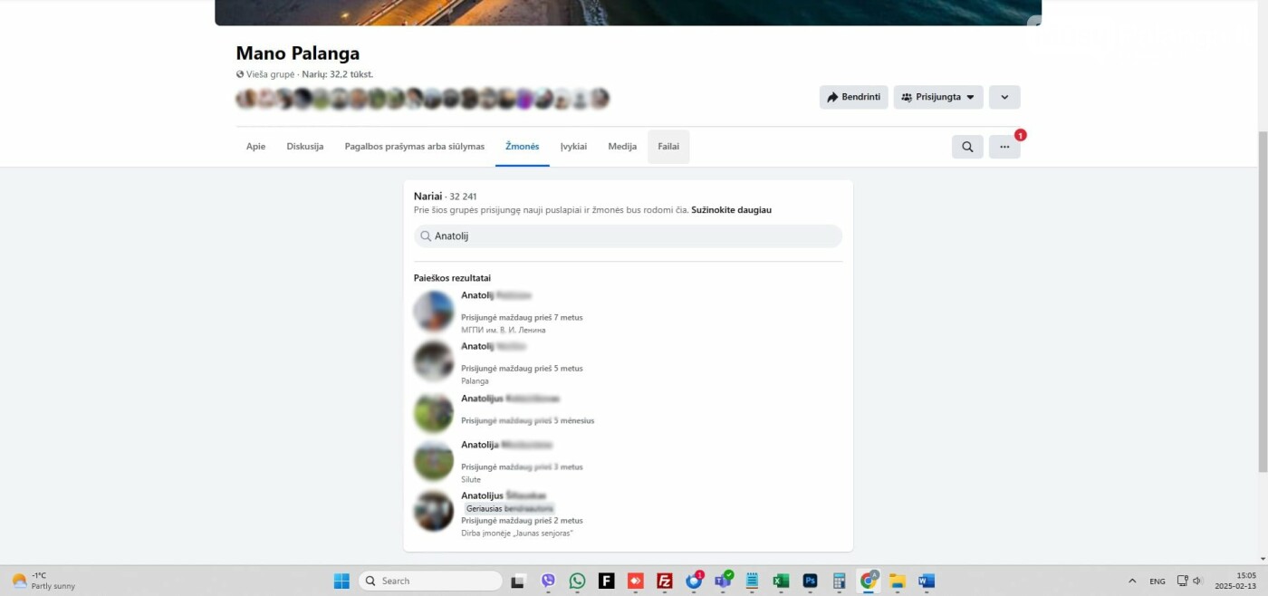 Anatolii Fedoruk tarp sekėjų Palangos grupėse neradome, o gal jis susikūręs netikrą paskyrą?