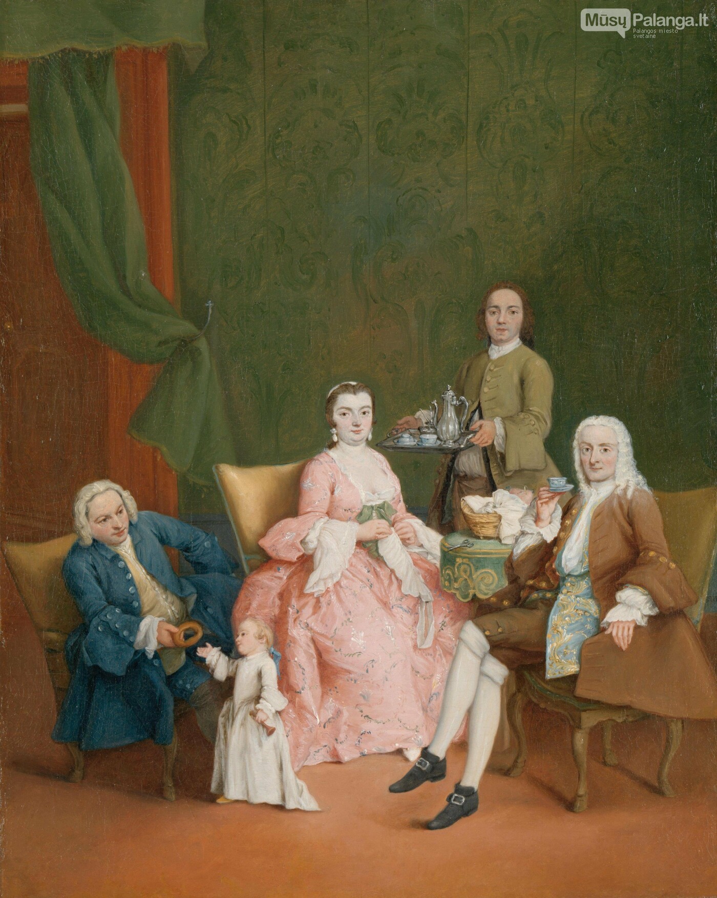 Pietro Longhi „Venecijos šeimos su tarnu, paduodančiu kavą, portret... Pietro Longhi „Venecijos šeimos su tarnu, paduodančiu kavą, portretas“, 1752 m.