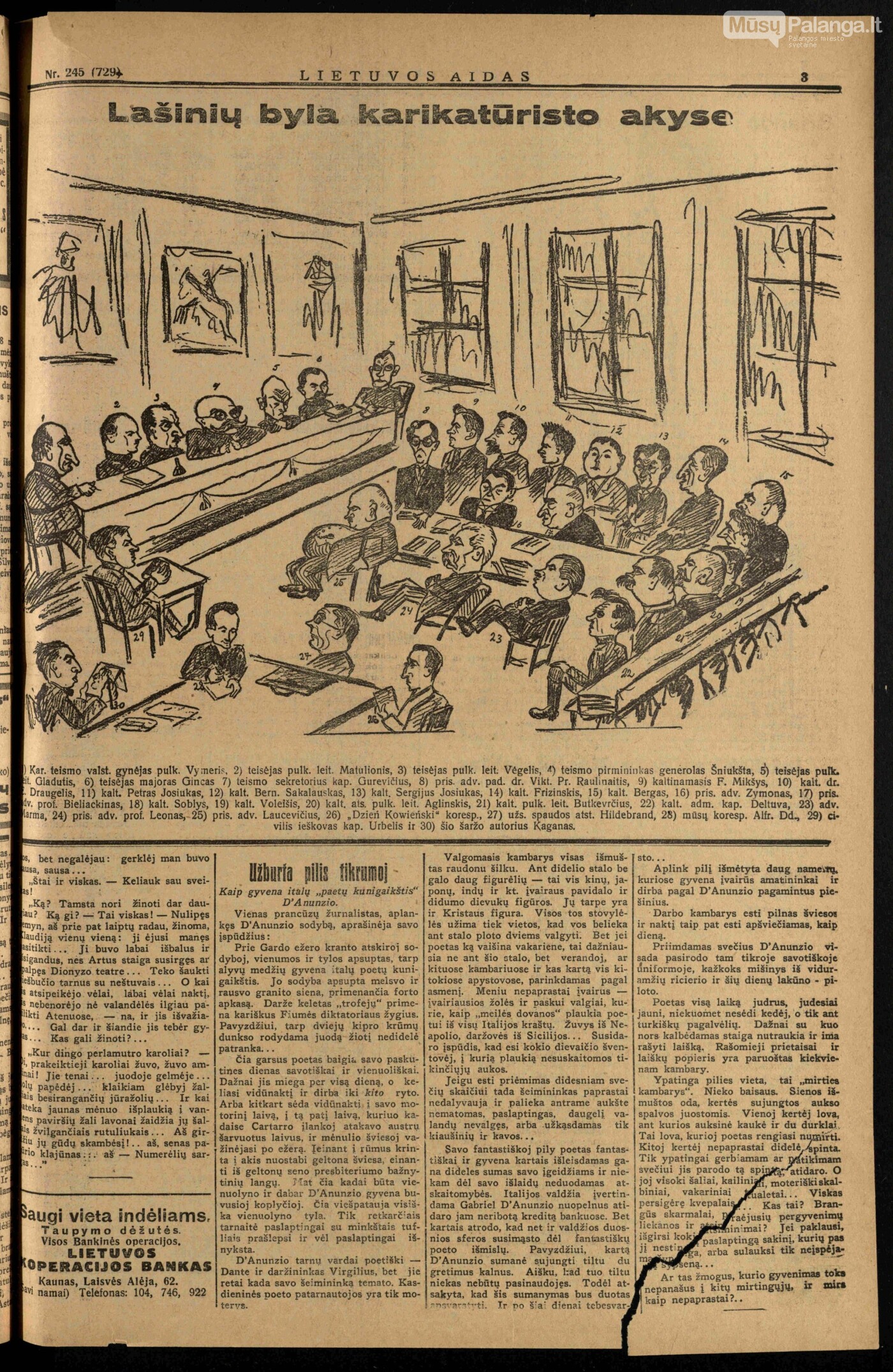 L. Kagano kurta karikatūra laikraštyje „Lietuvos aidas“, 1929 m. Nr. 245