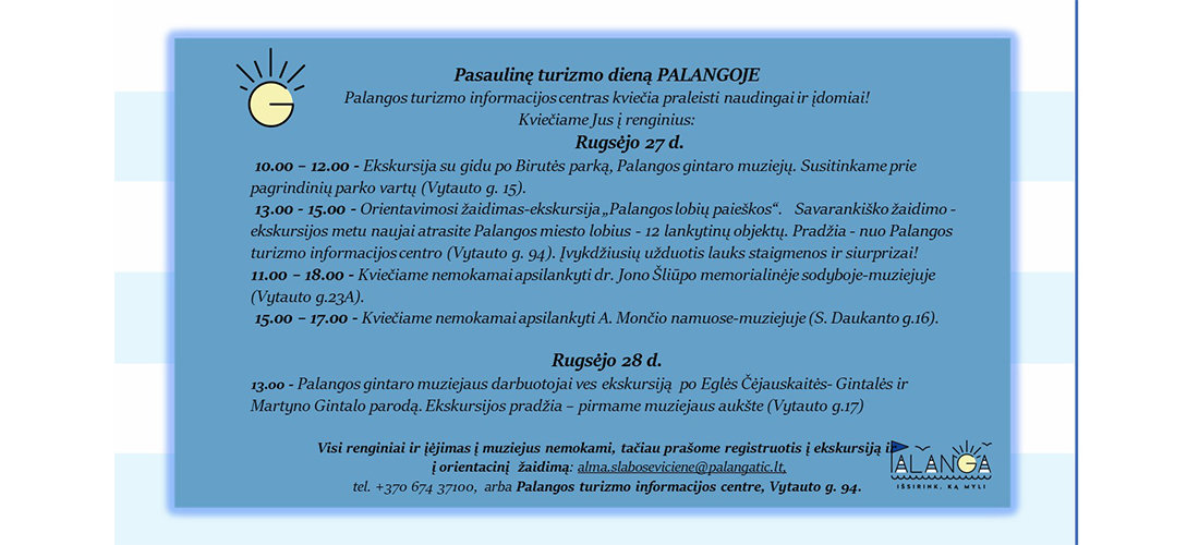  Pasaulinę turizmo dieną praleiskime turiningai - Turizmo informacijos centras kviečia dalyvauti nemokamuose renginiuose